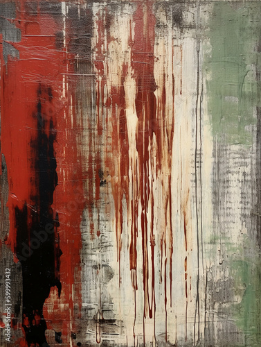 A painting made of white, red, and green paint streaks. AI generative