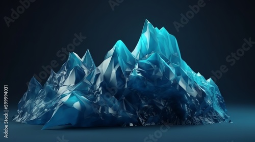 A blue mountain made of ice on a dark background. Generative ai