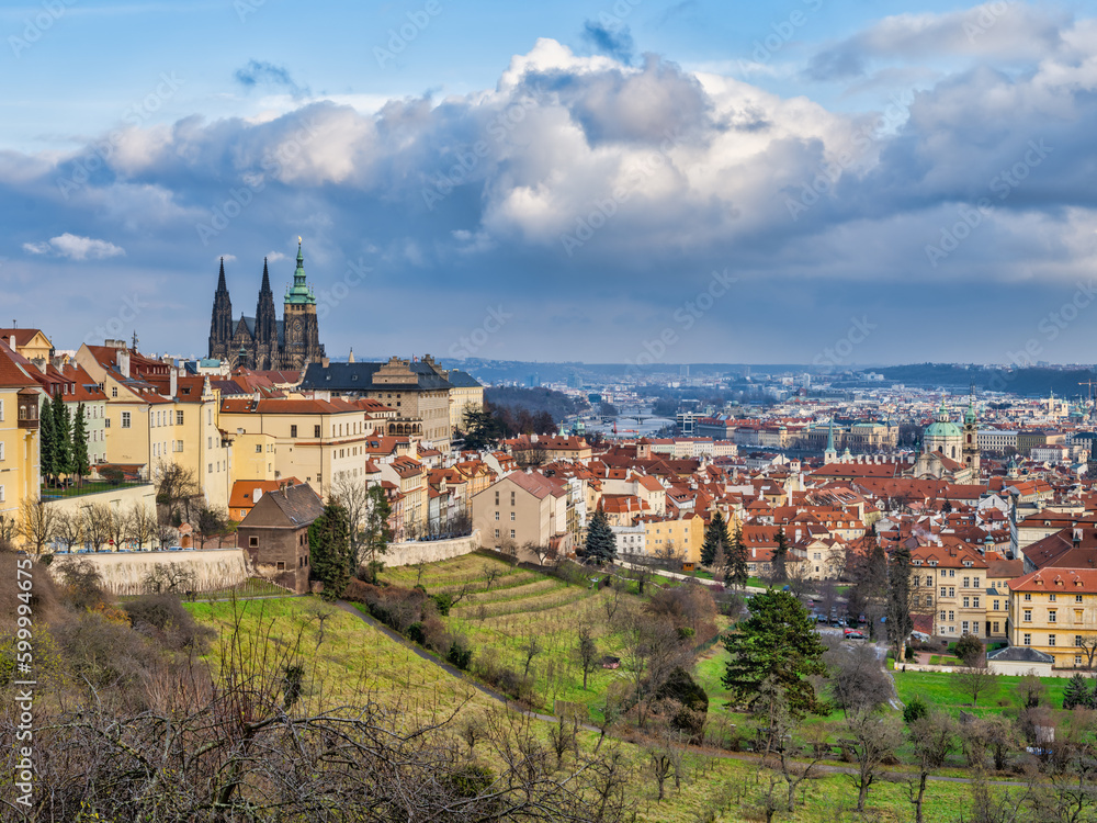 Hilltop suburb of Hradcany and Mala Strana during a winter afternoon in Prague, Czech Republic