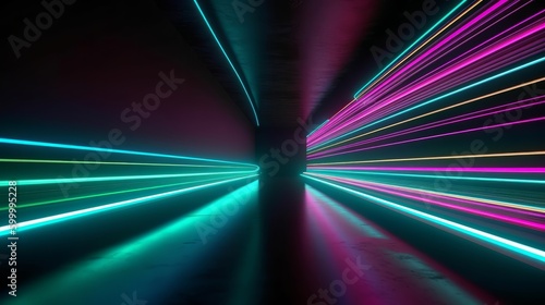 A brightly lit tunnel with vibrant colors and patterns. Generative ai