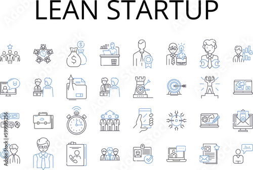 Lean startup line icons collection. Agile development, Scrum methodology, Minimum viable product, Customer discovery, Rapid iteration, Growth hacking, Bootstrapping vector and linear illustration