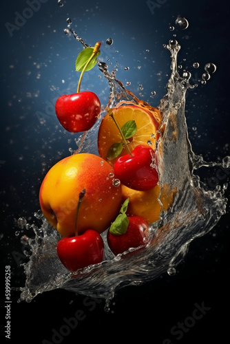 fresh fruits  splash  vibrant colors. AI generative