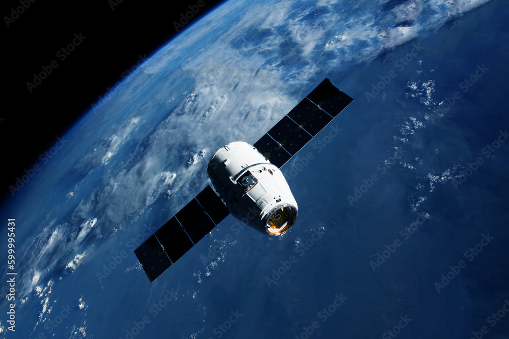 Docking spacecraft in outer space. Elements of this image furnished NASA. Docking spacecraft in outer space. Elements of this image furnished NASA.