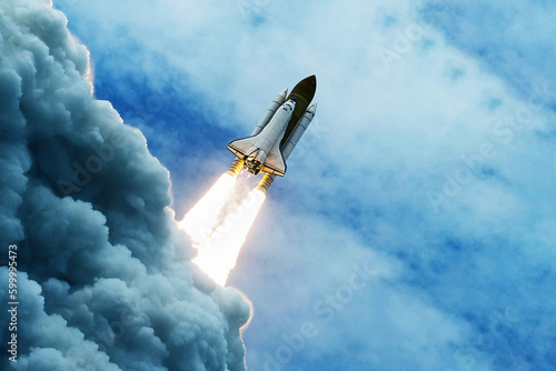 Fototapeta Naklejka Na Ścianę i Meble -  Rocket launch into outer space. Elements of this image furnished NASA.