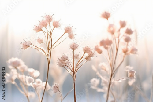 Tiny white grass against a white background. AI generative © SANGHYUN