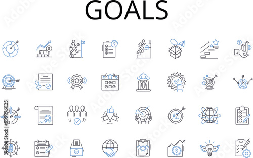 Goals line icons collection. Aspirations, Objectives, Ambitions, Targets, Aims, Endeavors, Aventures vector and linear illustration. Missions,Pursuits,Visions outline signs set