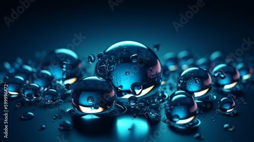 Shiny balls on a blue background. Generative ai