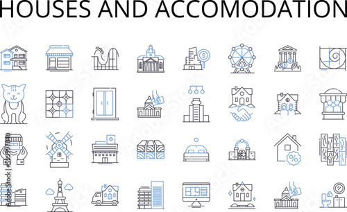 Stampa su tela Houses and accomodation line icons collection