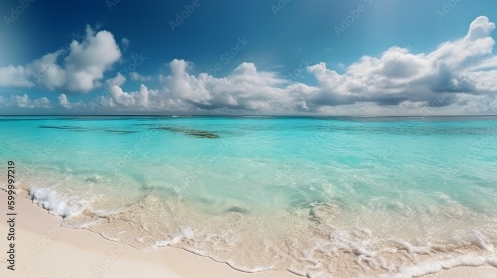 turquoise ocean water and blue sky with clouds in sunny day. AI Generative