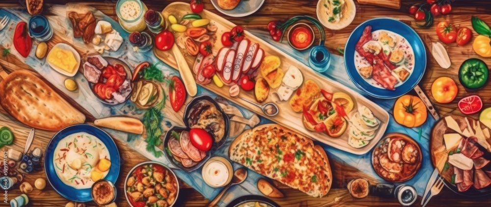 Fototapeta premium Visual representation of the food served at the table with generative AI