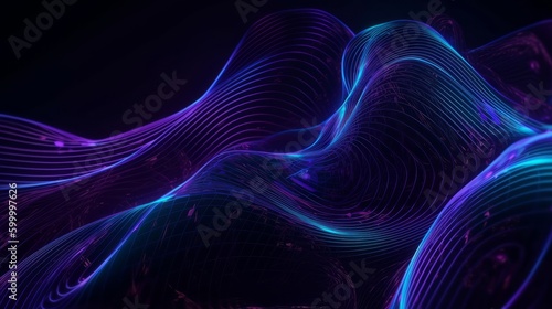 Blue and purple abstract lines in a digital artwork. Generative ai