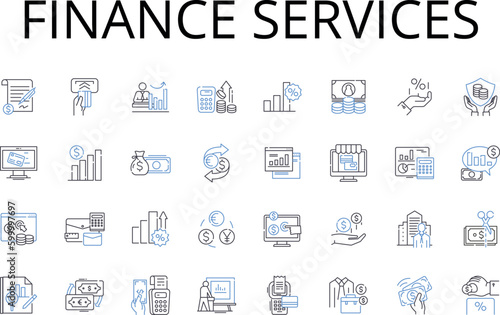 Finance services line icons collection. Banking, Investment, Accounting, Wealth management, Asset management, Financial planning, Insurance vector and linear illustration. Tax services,Stock brokerage
