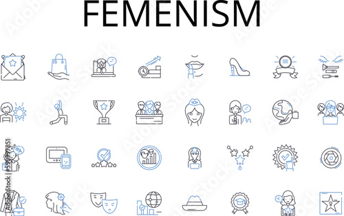 Femenism line icons collection. Women's rights movement, Gender equality, Women's liberation, Suffrage, Women's empowerment, Femininity, Equality vector and linear illustration. Feminist movement