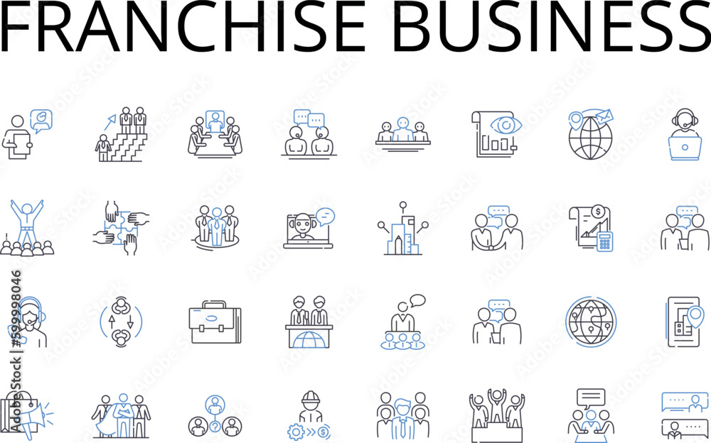 Franchise business line icons collection. Business model, Business opportunity, Chain operation, Company system, Corporate framework, Dealership nerk, Entrepreneurial venture vector and linear Franchise business line icons collection. Business model, Business opportunity, Chain operation, Company system, Corporate framework, Dealership nerk, Entrepreneurial venture vector and linear