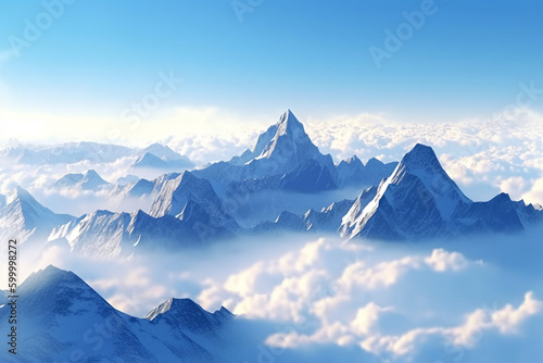 Murais de parede Majestic snow-capped mountain peaks rising above the clo