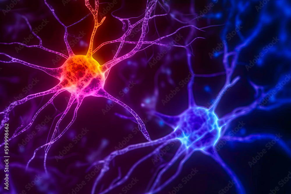 An image of neurons involved in the regulation of respiration, such as those in the brainstem. Generative Ai.