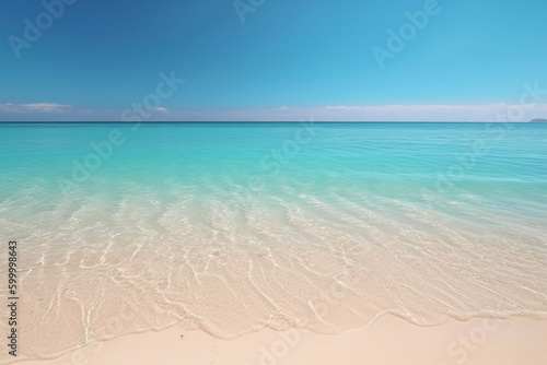 A serene tranquil beach with crystal-clear waters and soft beautiful sand