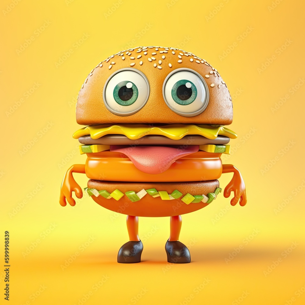 Cute Cartoon Hamburger Character (Generative AI)
