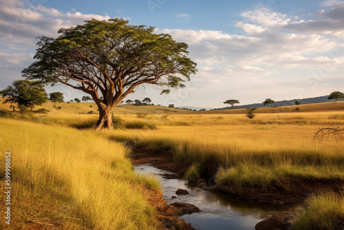 Savanna with rolling hills and wildlife landscape