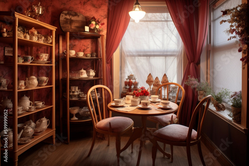 A cozy intimate tea room with a selection of teas