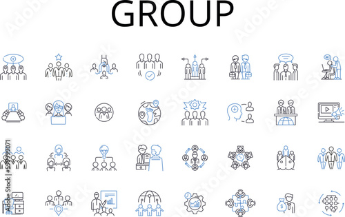 Group line icons collection. Pair, Crowd, Team, Class, Bunch, Company, Squad vector and linear illustration. Gang,Posse,Assembly outline signs set