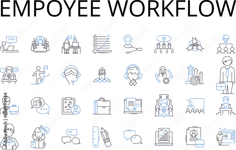 Empoyee workflow line icons collection. Staff process, Personnel sequence, Worker system, Labor management, Staff operations, Work structure, Work protocol vector and linear illustration. Job Empoyee workflow line icons collection. Staff process, Personnel sequence, Worker system, Labor management, Staff operations, Work structure, Work protocol vector and linear illustration. Job