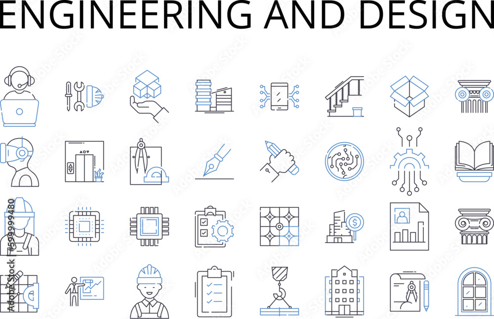 Engineering and design line icons collection. Articulate discourse, Bold imagination, Creative ingenuity, Dynamic innovation, Effective output, Fluent expression, Genuine craftsmanship vector and Engineering and design line icons collection. Articulate discourse, Bold imagination, Creative ingenuity, Dynamic innovation, Effective output, Fluent expression, Genuine craftsmanship vector and