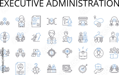 Executive administration line icons collection. Management leadership, Corporate ownership, Professional governance, Fiscal management, Business direction, Senior supervision, Organizational hierarchy