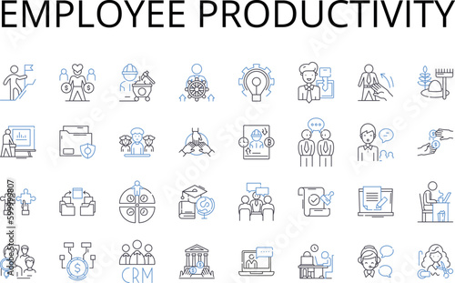 Employee productivity line icons collection. Job satisfaction, Work efficiency, Labor output, Staff efficiency, Performance potential, Workforce productivity, Task proficiency vector and linear