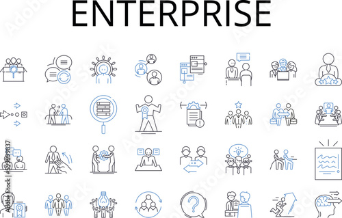 Enterprise line icons collection. Business, Corporation, Company, Organization, Firm, Establishment, Institution vector and linear illustration. Venture,Trade,Commercialism outline signs set