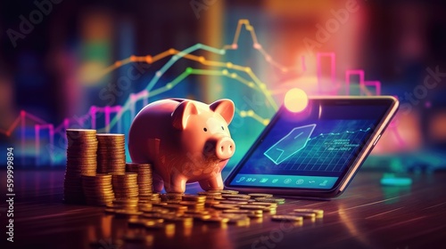 Stocks and mutual funds return, long term investment with icon illustration explaining money stock graph and savings concept with generative AI