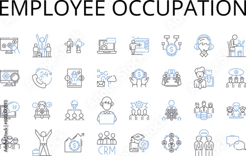 Employee occupation line icons collection. Business profession, Work trade, Staff employment, Labor career, Job vocation, Task skill, Duty service vector and linear illustration. Employment occupation