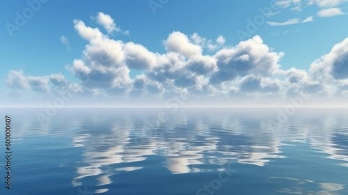 A serene lake with clouds reflecting on the water's surface. Generative ai