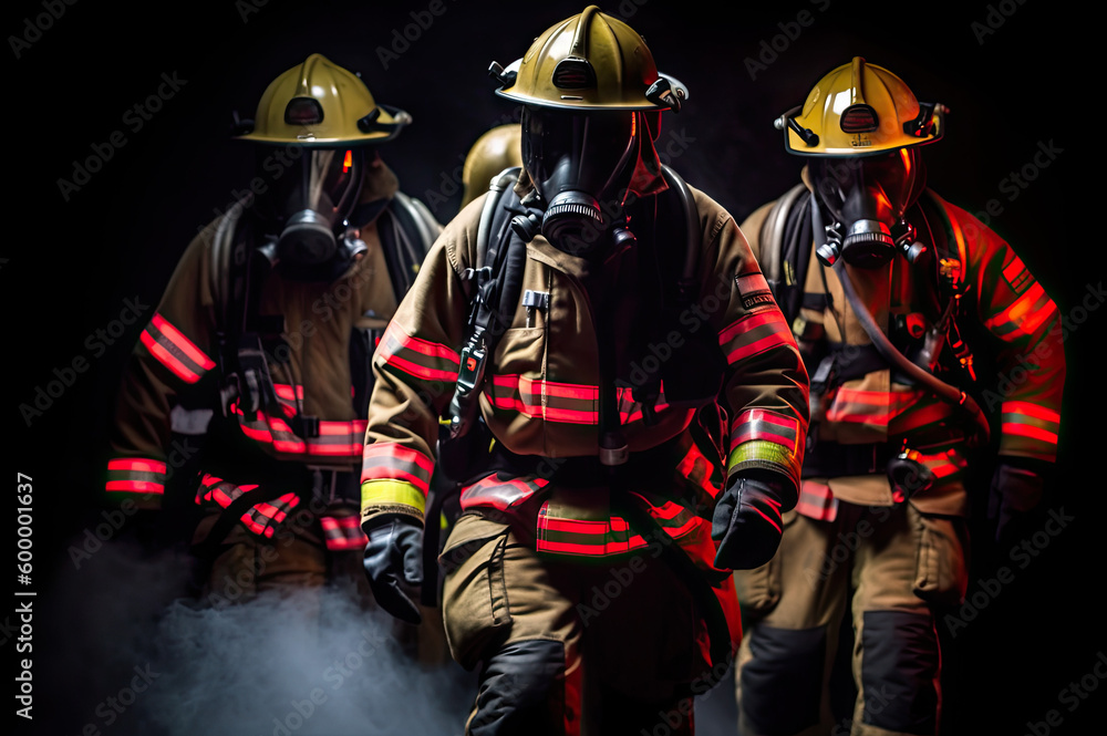 Firefighters strong and brave created with Generative AI technology Firefighters strong and brave created with Generative AI technology