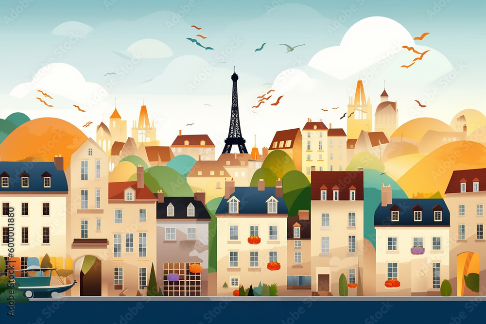 Picture of Paris, cartoon style. Generative AI Picture of Paris, cartoon style. Generative AI