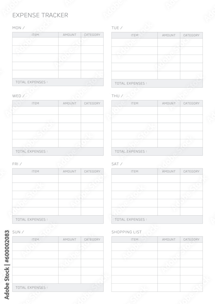 expense tracker template with a simple and minimal style. Note, scheduler, diary, calendar planner document template illustration. expense tracker template with a simple and minimal style. Note, scheduler, diary, calendar planner document template illustration.