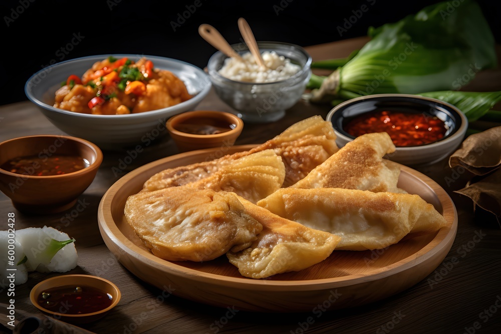 pempek with fish and vinegar sauce, Indonesian style, Generative AI pempek with fish and vinegar sauce, Indonesian style, Generative AI