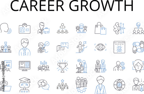 Career growth line icons collection. Professional development, Personal success, Job advancement, Employment progress, Work evolution, Occupational movement, Promotion potential vector and linear