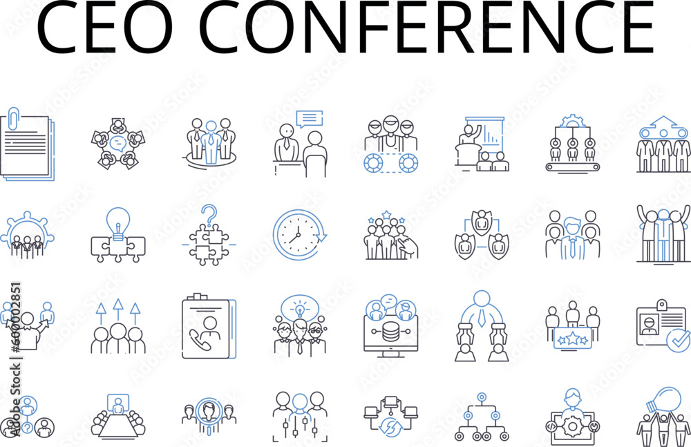 Ceo conference line icons collection. Manager meeting, Executive summit, Business retreat, Personnel assembly, Leadership forum, Supervisor symposium, Director conference vector and linear Ceo conference line icons collection. Manager meeting, Executive summit, Business retreat, Personnel assembly, Leadership forum, Supervisor symposium, Director conference vector and linear