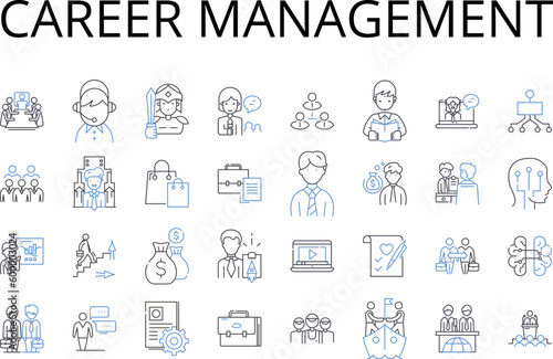 Career management line icons collection. Job development, Work progress, Employment strategy, Professional planning, Career progression, Business growth, Vocation maintenance vector and linear