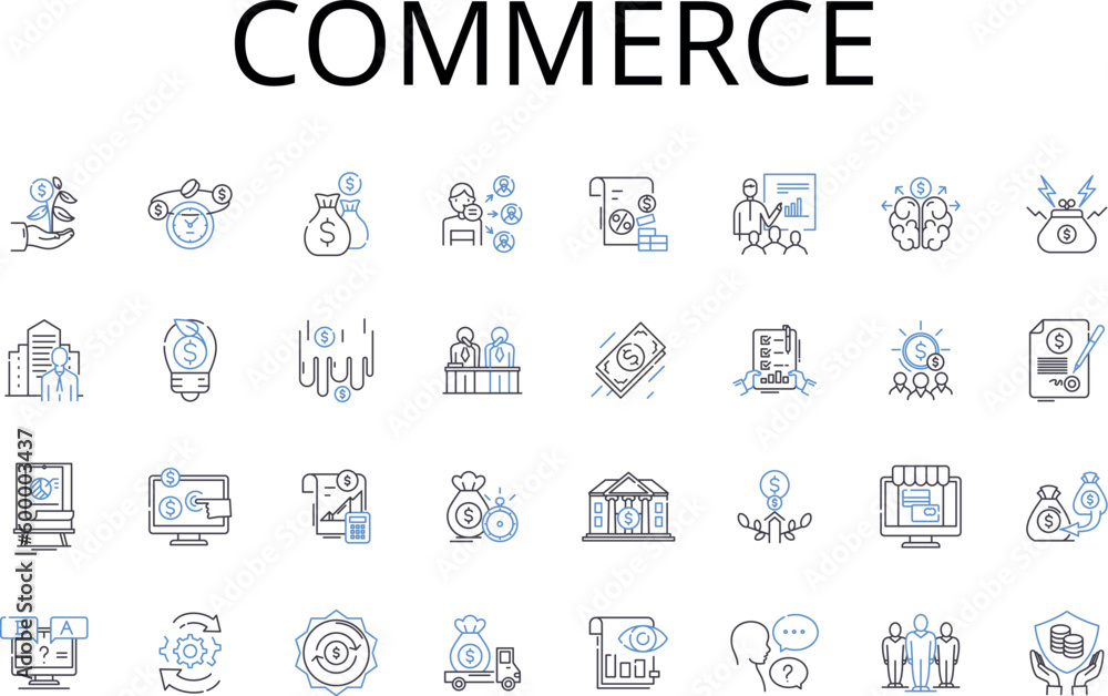 Commerce line icons collection. Business, Trade, Exchange, Industry, Market, Sales, Procurement vector and linear illustration. Merchandise,Transaction,Economics outline signs set
