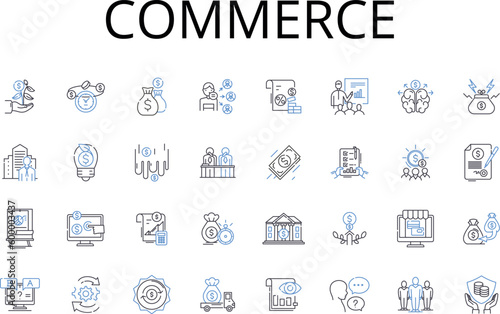 Commerce line icons collection. Business, Trade, Exchange, Industry, Market, Sales, Procurement vector and linear illustration. Merchandise,Transaction,Economics outline signs set