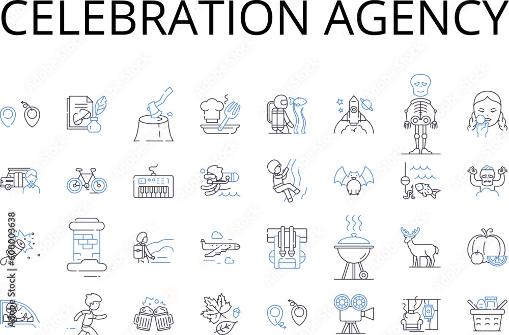 Celebration agency line icons collection. Happiness bureau, Joy division, Festivity firm, Rejoicing office, Merriment organization, Jubilation group, Revelry company vector and linear illustration
