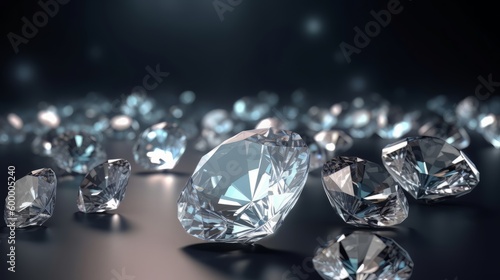 Brilliant cut diamonds arranged on a sleek table. Generative ai