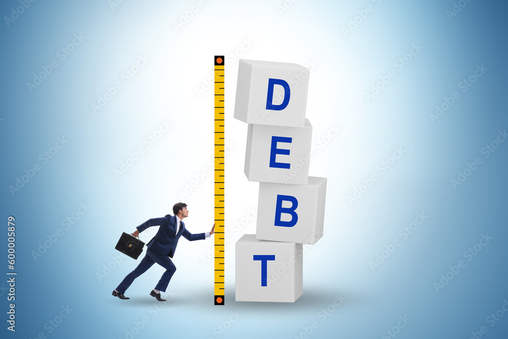 Debt assessment concept with businessman Debt assessment concept with businessman