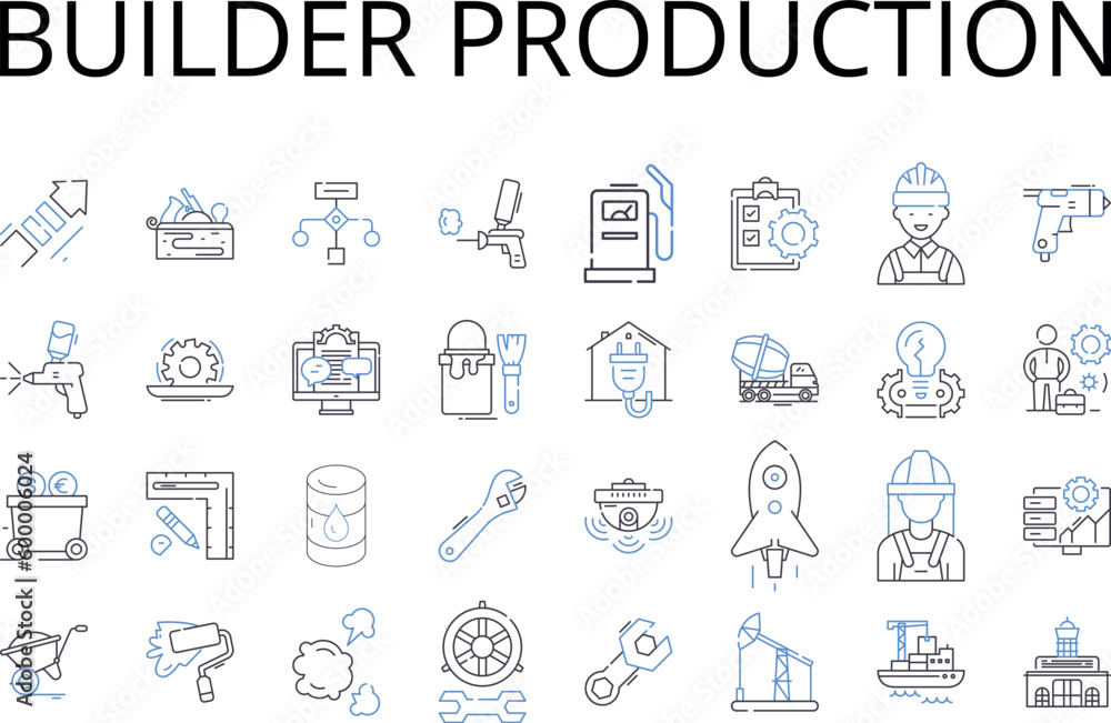 Builder production line icons collection. Manufacturer, Fabricator, Creator, Designer, Maker, Craftsman, Artisan vector and linear illustration. Machinist,Producer,Constructor outline signs set Builder production line icons collection. Manufacturer, Fabricator, Creator, Designer, Maker, Craftsman, Artisan vector and linear illustration. Machinist,Producer,Constructor outline signs set