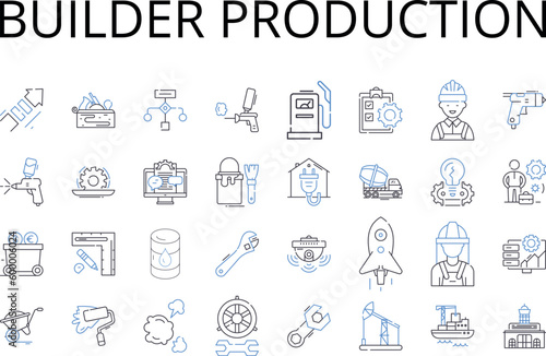 Builder production line icons collection. Manufacturer, Fabricator, Creator, Designer, Maker, Craftsman, Artisan vector and linear illustration. Machinist,Producer,Constructor outline signs set photo