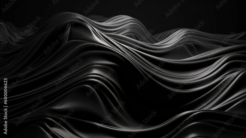 Abstract wavy lines on a black background. Generative ai