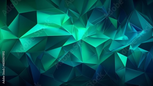 A vibrant low poly design with shades of green and geometric shapes. Generative ai