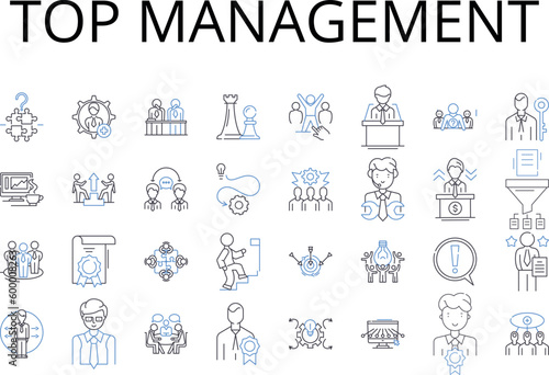 Top management line icons collection. Senior executives, Upper hierarchy, Executive committee, Executive leadership, High command, C-suite, Board members vector and linear illustration. Senior